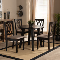 Baxton Studio Millie-Sand/Dark Brown-5PC Dining Set Millie Modern and Contemporary Sand Fabric Upholstered and Dark Brown Finished Wood 5-Piece Dining Set